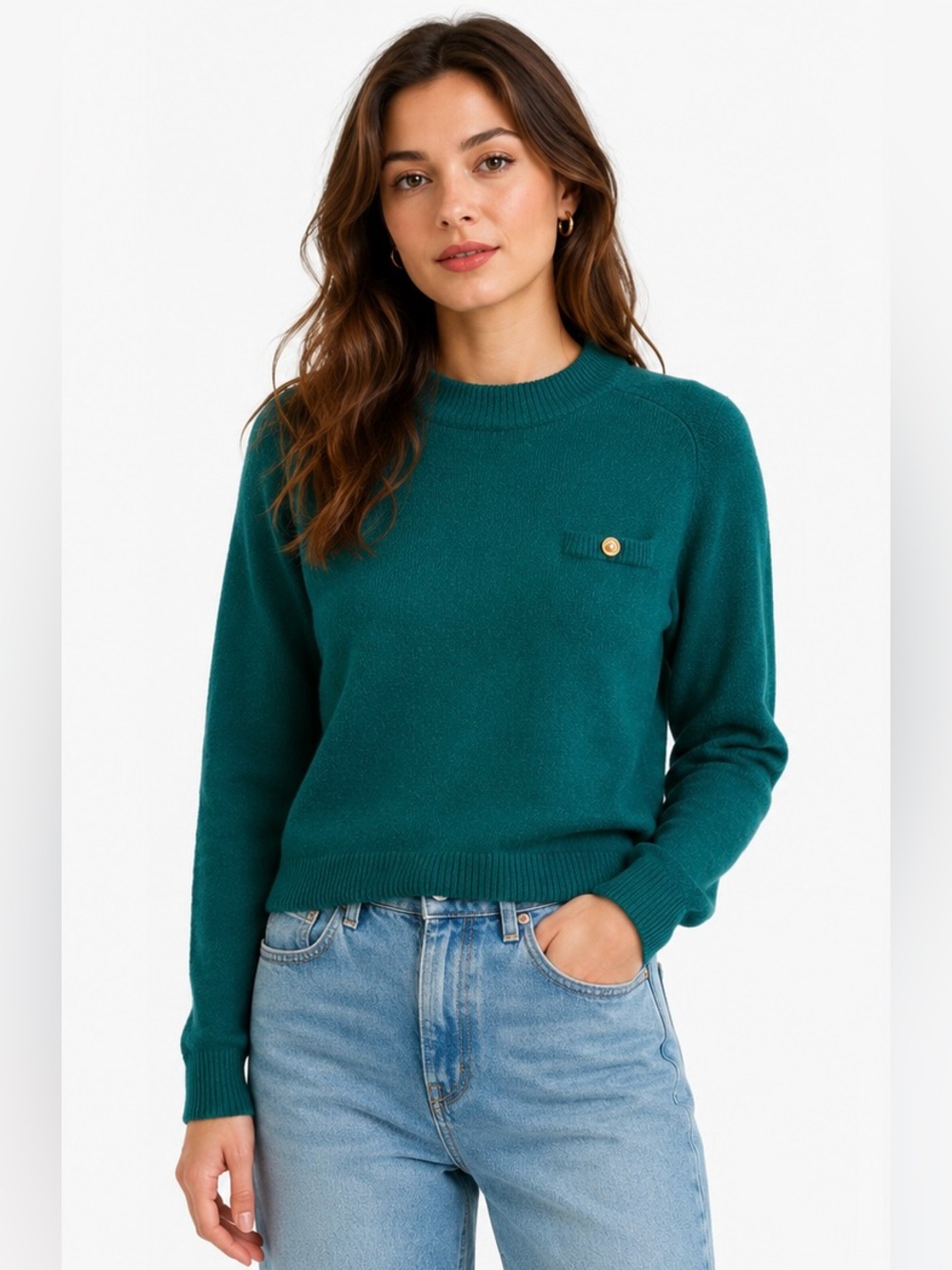 Vintage 80s Angora Lambswool Sweater Green Gold Button Dark Academia Medium